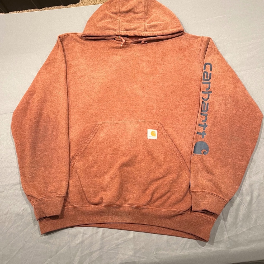Carhartt Mens distrssed baggy Graphic Sleeve Hoodie Orange Large K288